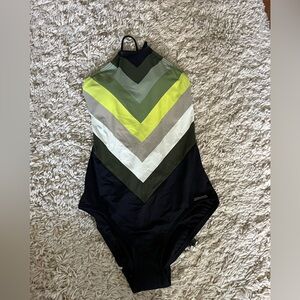 Vince Camuto Chevron One-Piece Swimsuit - Green, Yellow, Black